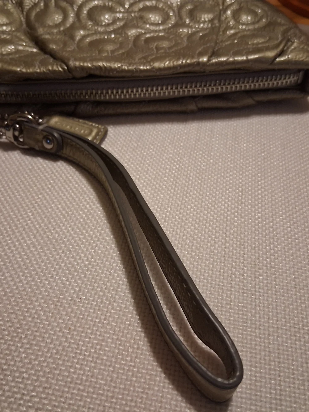 Coach Metallic Gold Leather Embossed C Pattern Wristlet Clutch